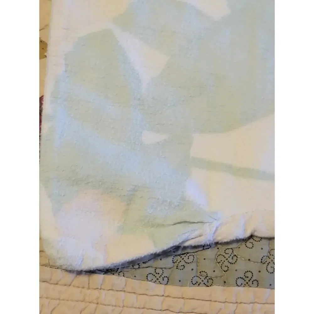 Vintage Lady Pepperell Full Flannel Flat Sheet‎ 2 Pillowcases Mint Green Floral
